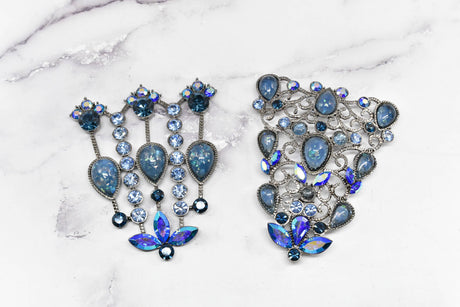 Rhinestone Metal Applique Buckle Set Blue