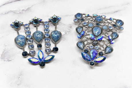 Rhinestone Metal Applique Buckle Set Blue