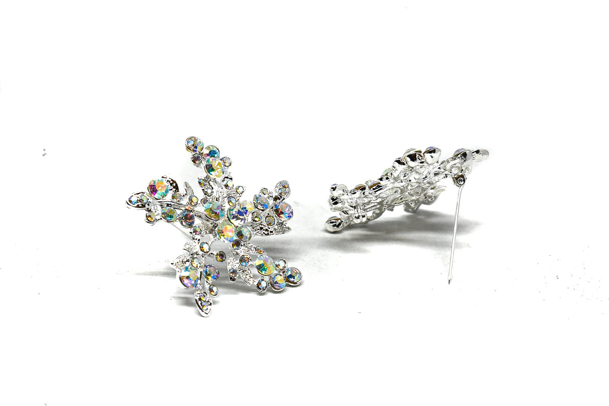 Rhinestone Flower Brooch Aurora Borealis 2"