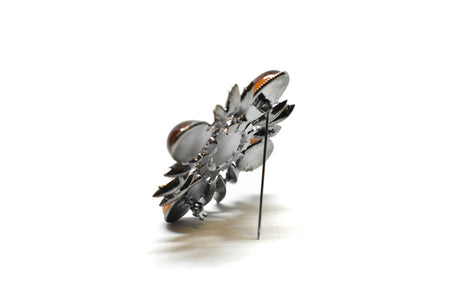 Rhinestone Brooch Orange Floral 2.50"