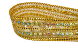 Metallic Sequins Trim Gold Multi-Colored 1.75"