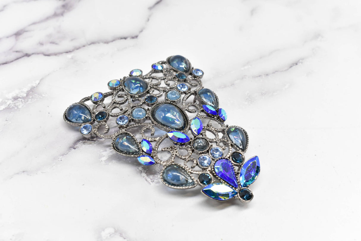 Rhinestone Metal Applique Buckle Set Blue
