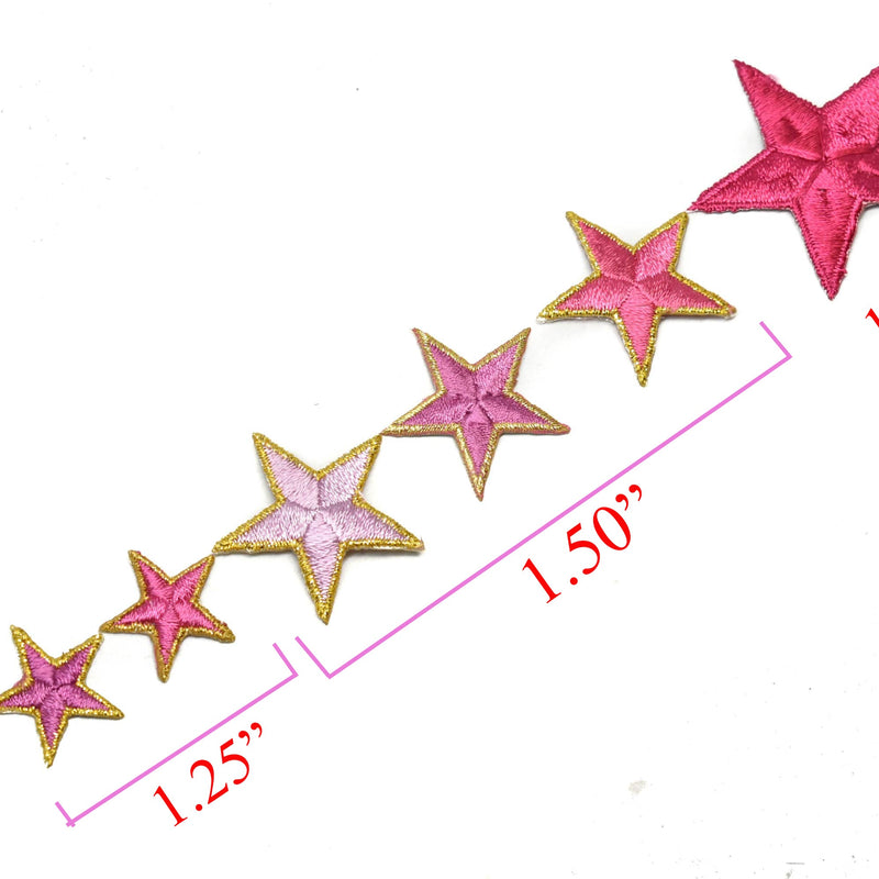 Embroidered Star Appliques Pink Iron-On