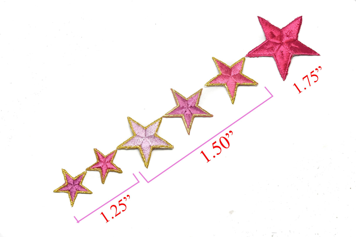 Embroidered Star Appliques Pink Iron-On