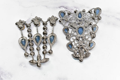 Rhinestone Metal Applique Buckle Set Blue