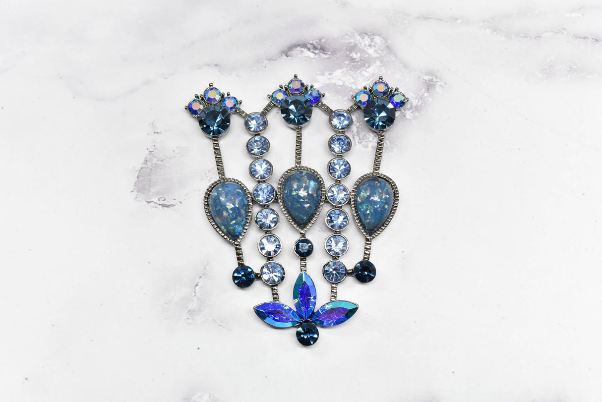 Rhinestone Metal Applique Buckle Set Blue