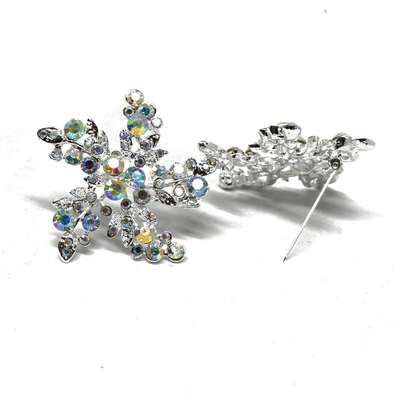 Rhinestone Flower Brooch Aurora Borealis 2"