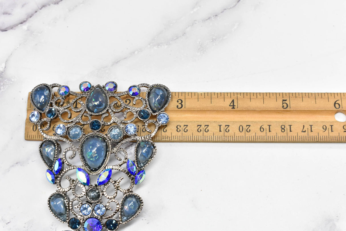 Rhinestone Metal Applique Buckle Set Blue