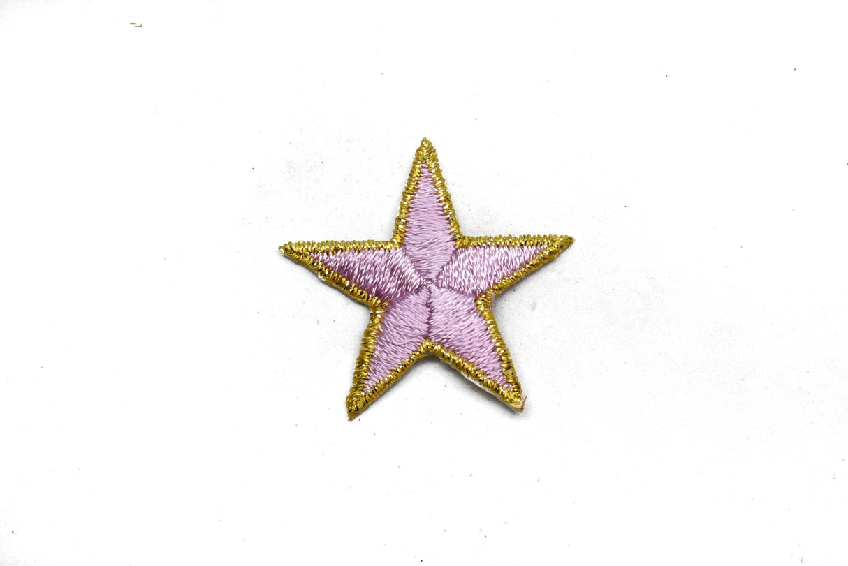 Embroidered Star Appliques Pink Iron-On