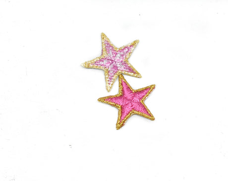 Embroidered Star Appliques Pink Iron-On