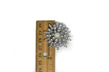 Rhinestone Brooch Pearl 1.50"