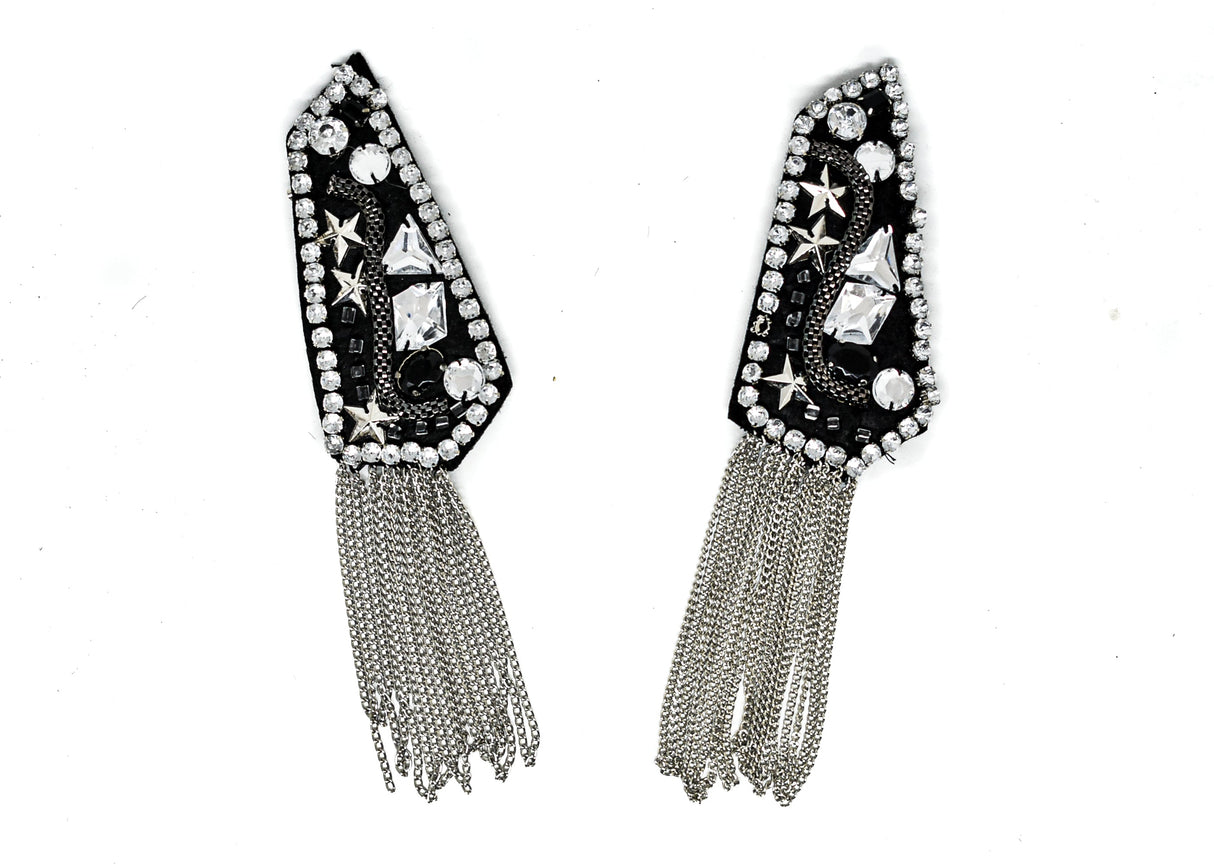 Rhinestone Shoulder Pads with Tassel Chain