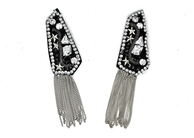 Rhinestone Shoulder Pads with Tassel Chain