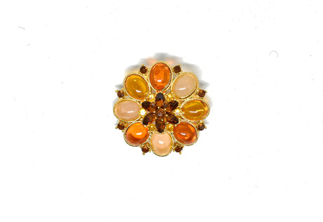 Rhinestone Flower Brooch Orange 2"