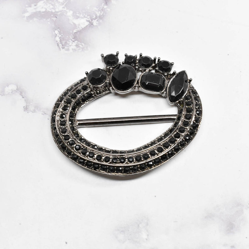 Rhinestone Buckle Slider Black Oval