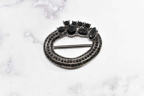 Rhinestone Buckle Slider Black Oval