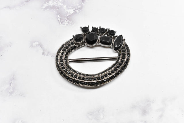 Rhinestone Buckle Slider Black Oval