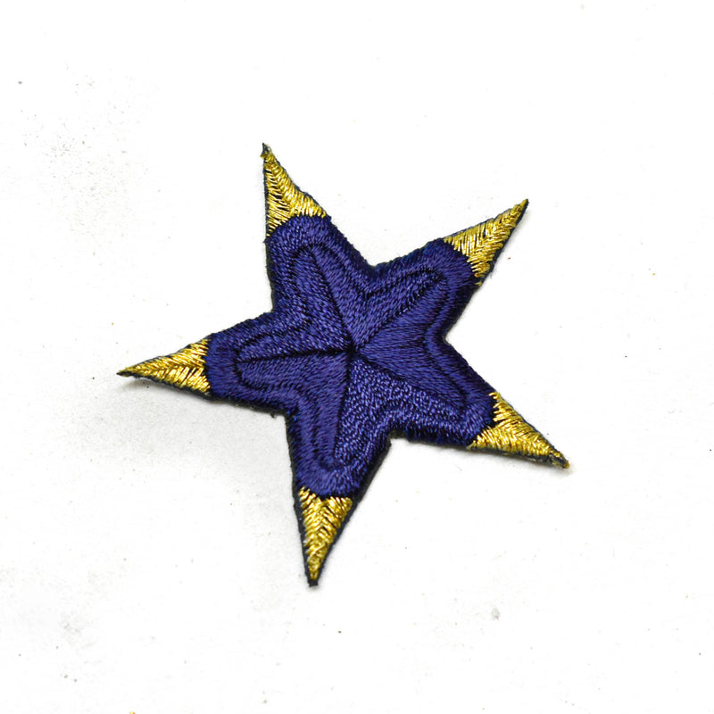 Embroidered Star Applique Blue Gold 2"