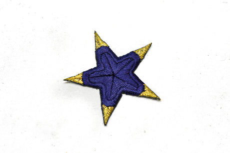 Embroidered Star Applique Blue Gold 2"
