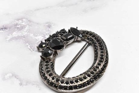Rhinestone Buckle Slider Black Oval