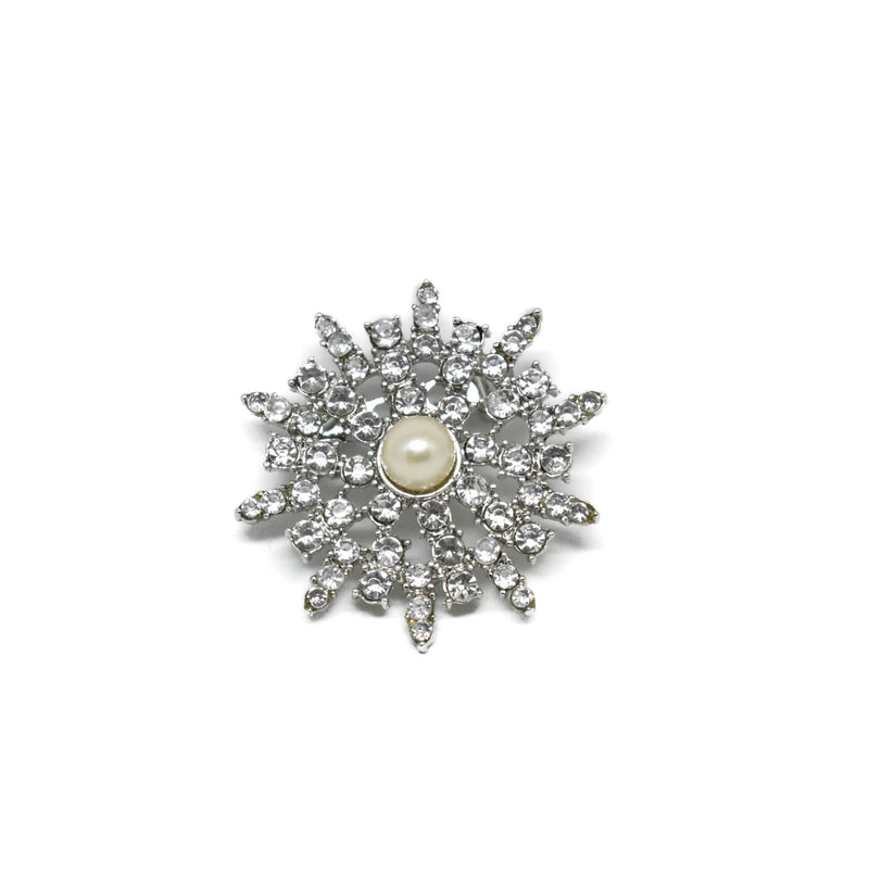 Rhinestone Brooch Pearl 1.50"