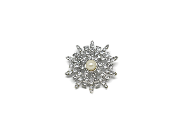 Rhinestone Brooch Pearl 1.50"