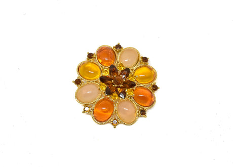Rhinestone Flower Brooch Orange 2"