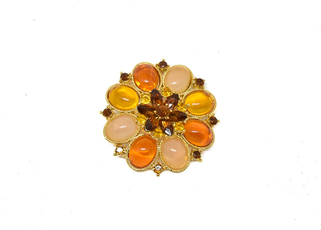 Rhinestone Flower Brooch Orange 2"