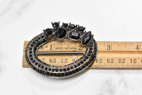 Rhinestone Buckle Slider Black Oval