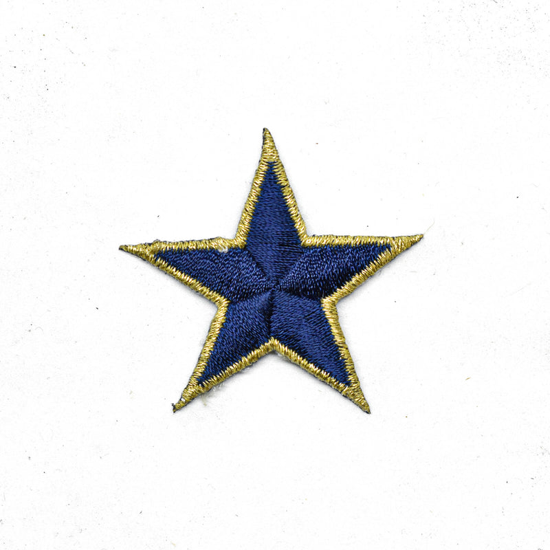 Embroidered Star Applique Blue Gold 1.75"