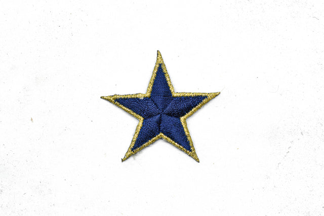 Embroidered Star Applique Blue Gold 1.75"