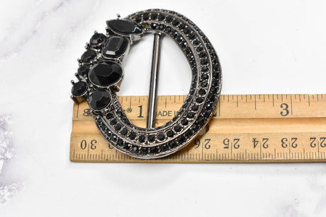 Rhinestone Buckle Slider Black Oval