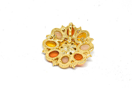 Rhinestone Flower Brooch Orange 2"