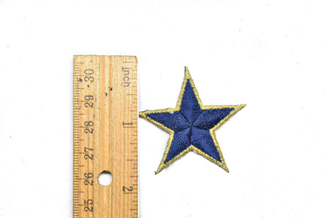 Embroidered Star Applique Blue Gold 1.75"