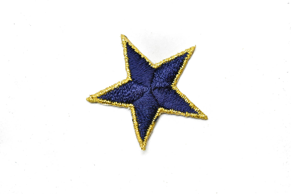 Embroidered Star Applique Blue Gold 1.75"