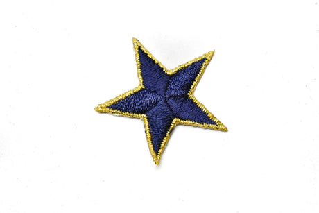 Embroidered Star Applique Blue Gold 1.75"