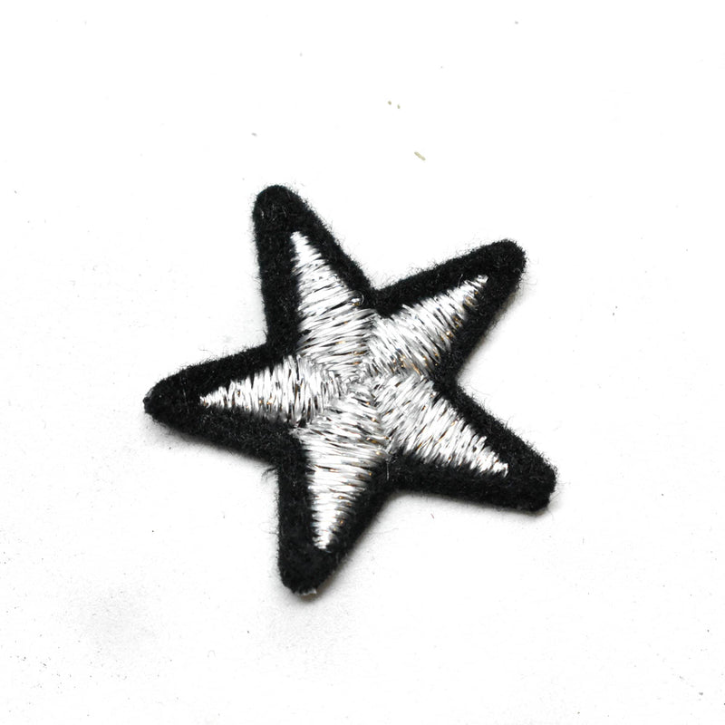 Star Applique Metallic Silver Black 1.25"