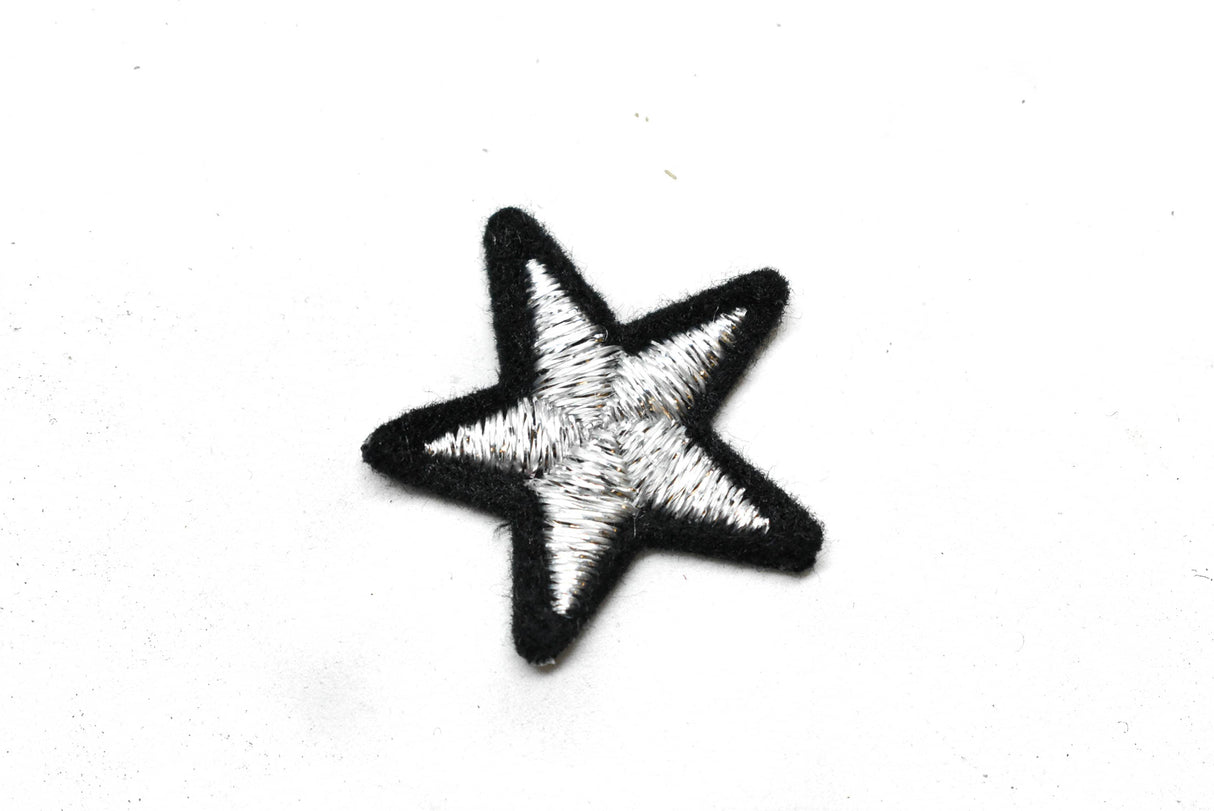 Star Applique Metallic Silver Black 1.25"