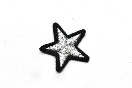 Star Applique Metallic Silver Black 1.25"