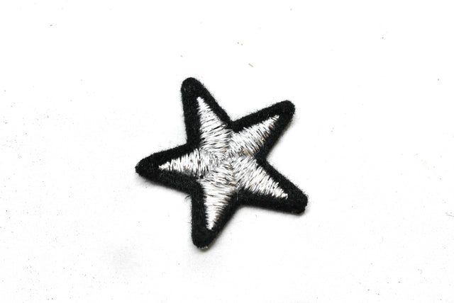 Star Applique Metallic Silver Black 1.25"