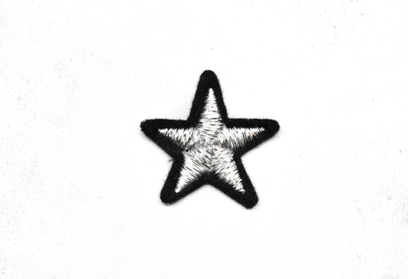 Star Applique Metallic Silver Black 1.25"
