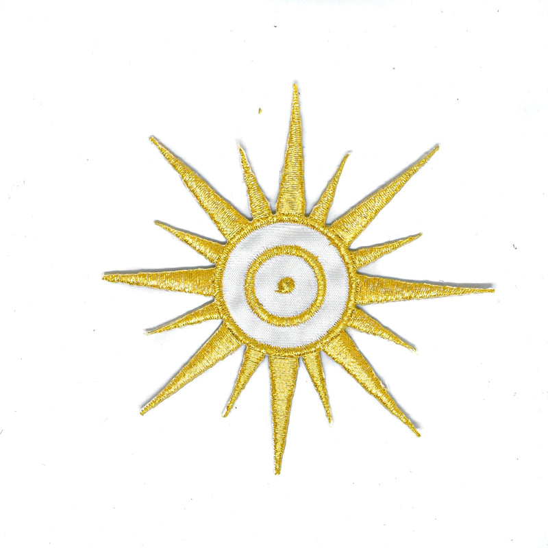 Embroidered Sun Iron-On Applique 3.5" Gold