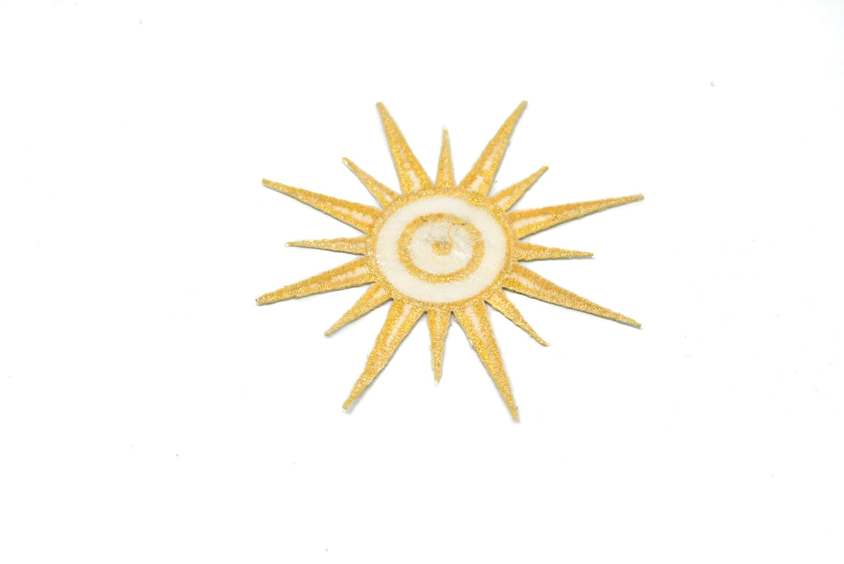 Embroidered Sun Iron-On Applique 3.5" Gold