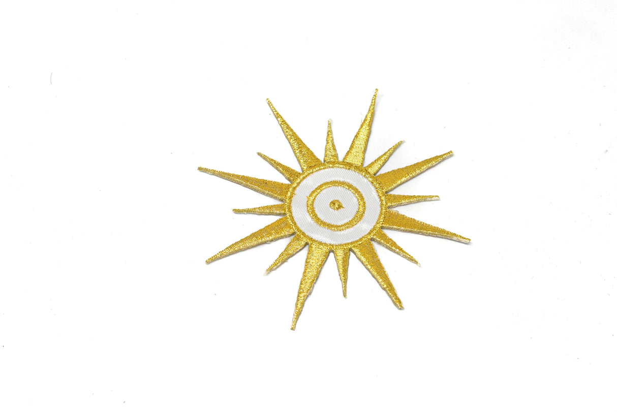 Embroidered Sun Iron-On Applique 3.5" Gold