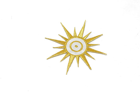 Embroidered Sun Iron-On Applique 3.5" Gold
