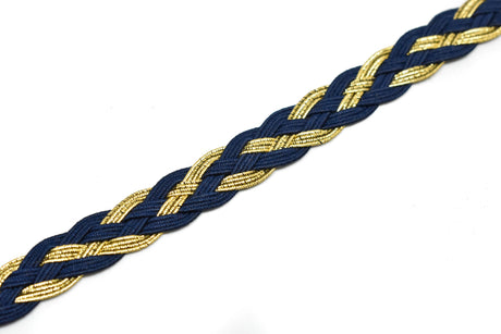 Braided Gimp Trim Blue Metallic Gold 1/2"