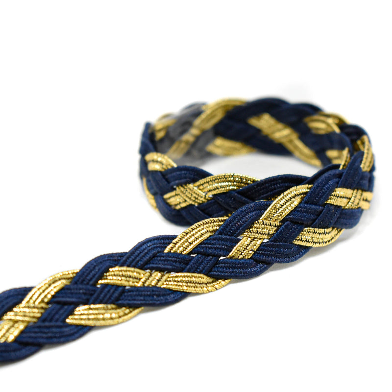 Braided Gimp Trim Blue Metallic Gold 1/2"