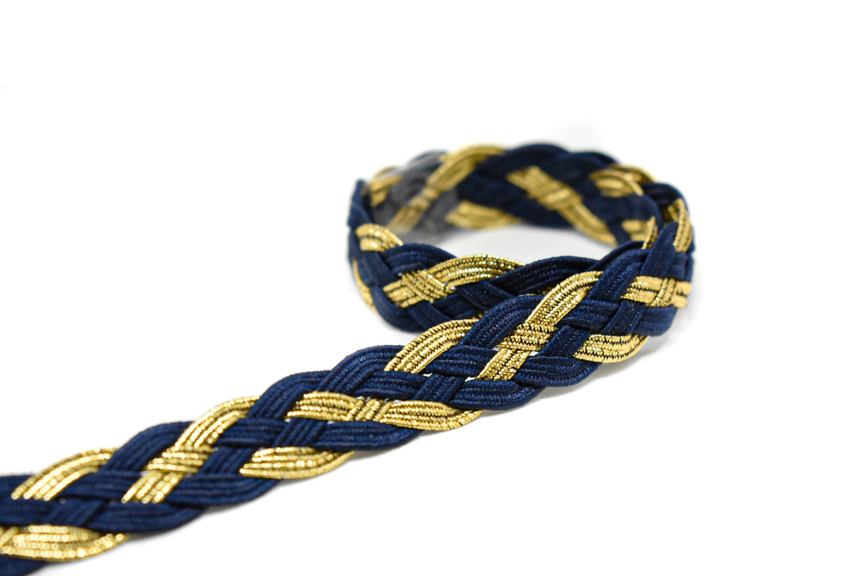 Braided Gimp Trim Blue Metallic Gold 1/2"