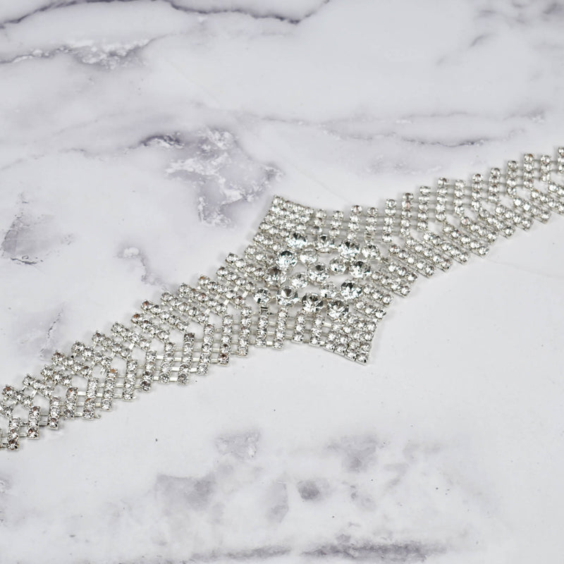 Rhinestone Connector Applique Silver 11 x 2 7/8