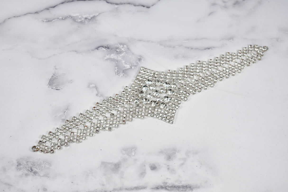 Rhinestone Connector Applique Silver 11 x 2 7/8